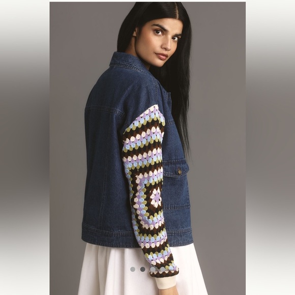 Anthropologie NWT Crochet-Sleeve Denim Jacket size S. - Picture 3 of 16